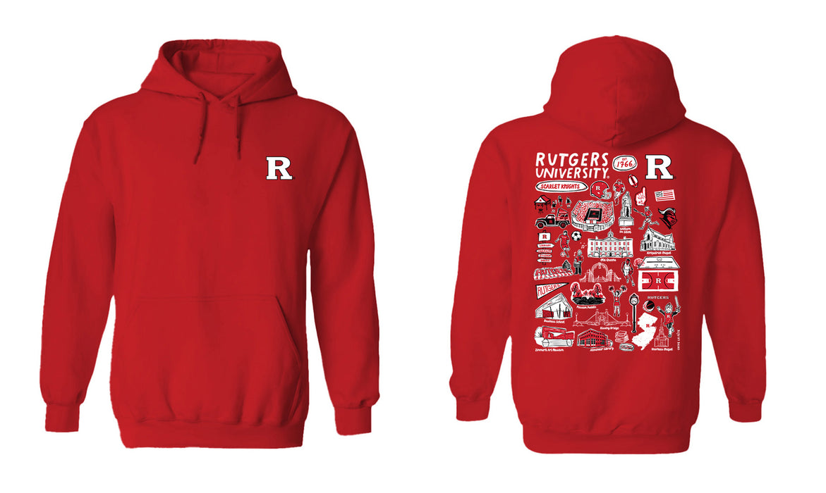 Rutgers Scarlet Knights Hand Sketched Vive La Fete Impressions Artwork Red Cotton Fleece Long Sleeve Hoodie - Vive La Fête - Online Apparel Store