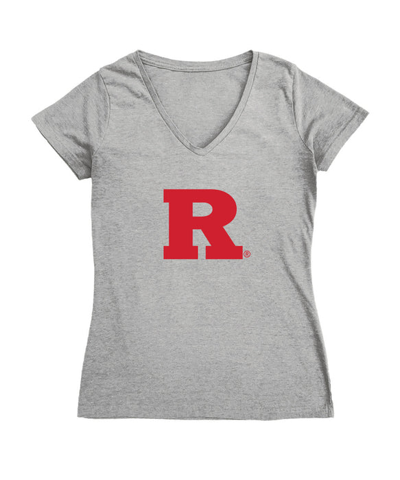 Rutgers Scarlet Knights Women's V-neck Fitted Cotton T-Shirt Grey