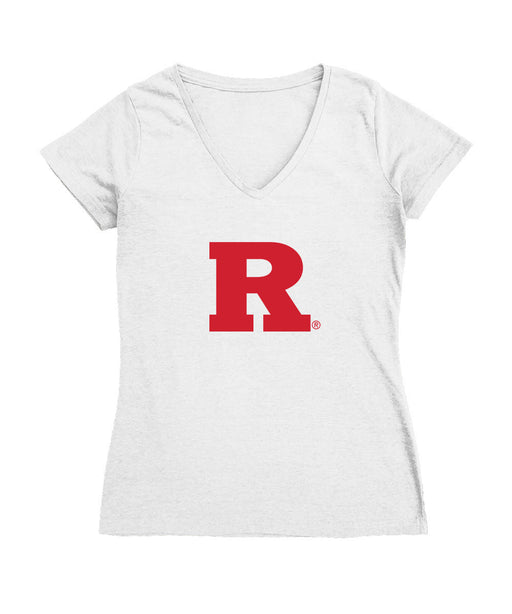 Rutgers Scarlet Knights Women's V-neck Fitted Cotton T-Shirt White
