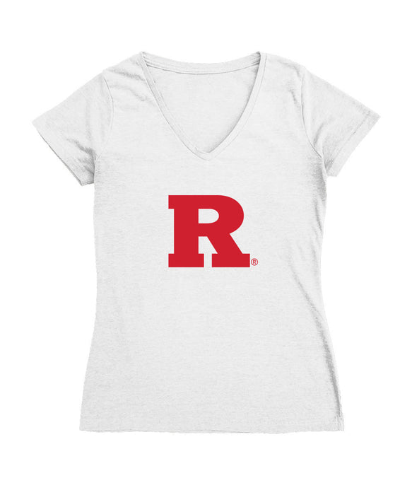 Rutgers Scarlet Knights Women's V-neck Fitted Cotton T-Shirt White
