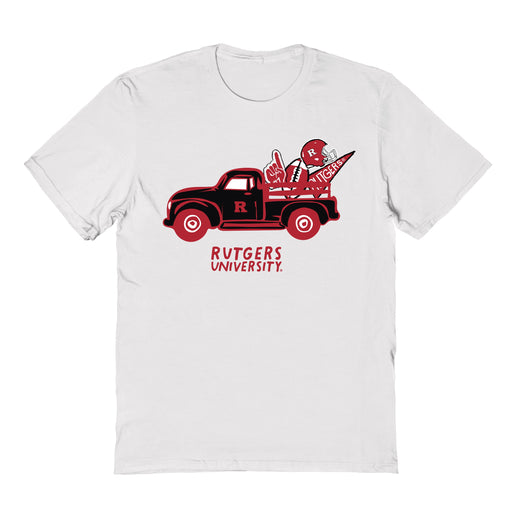 Rutgers Scarlet Knights Hand Sketched Vive La Fete Impressions Truck White T-shirt for Women