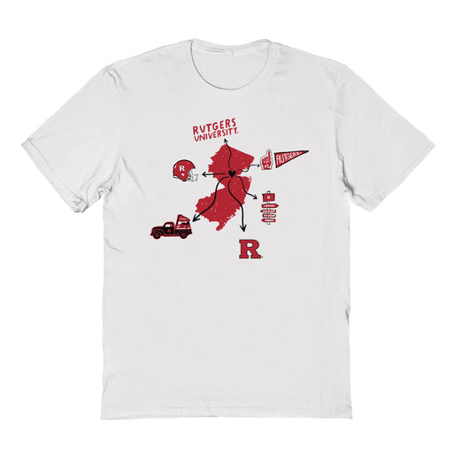 Rutgers Scarlet Knights Hand Sketched Vive La Fete Impressions Icones White T-shirt for Women