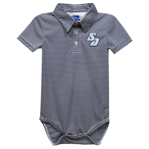 San Diego Toreros Embroidered Navy Stripe Knit Boys Polo Bodysuit