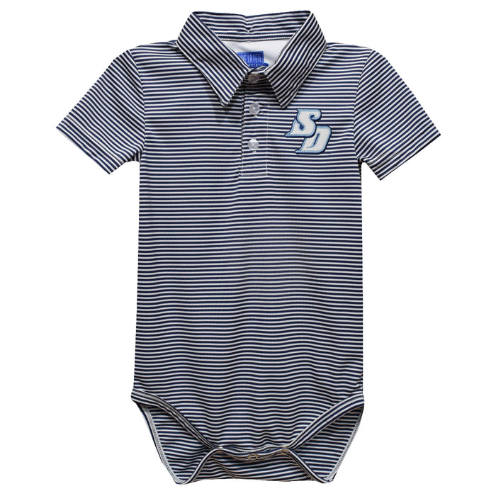 San Diego Toreros Embroidered Navy Stripe Knit Boys Polo Bodysuit