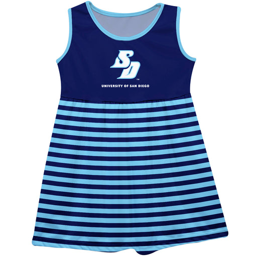 San Diego Toreros Vive La Fete Girls Game Day Sleeveless Tank Dress Solid Blue Logo Stripes on Skirt