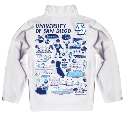 San Diego Toreros Hand Sketched Vive La Fete Impressions Artwork  White Boys Quarter Zip Pullover V1 - Vive La Fête - Online Apparel Store