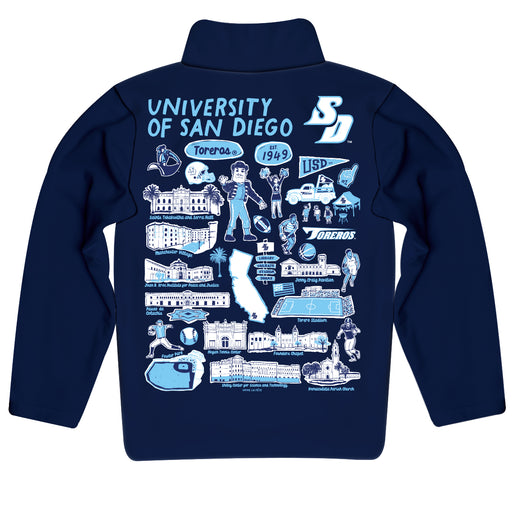 San Diego Toreros Hand Sketched Vive La Fete Impressions Artwork Blue Boys Quarter Zip Pullover V1 - Vive La Fête - Online Apparel Store