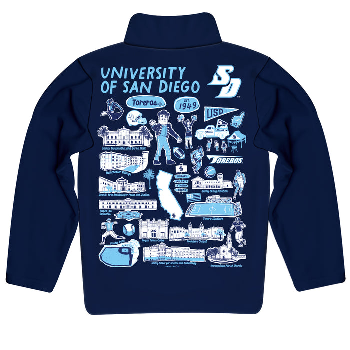San Diego Toreros Hand Sketched Vive La Fete Impressions Artwork Blue Boys Quarter Zip Pullover V1 - Vive La Fête - Online Apparel Store