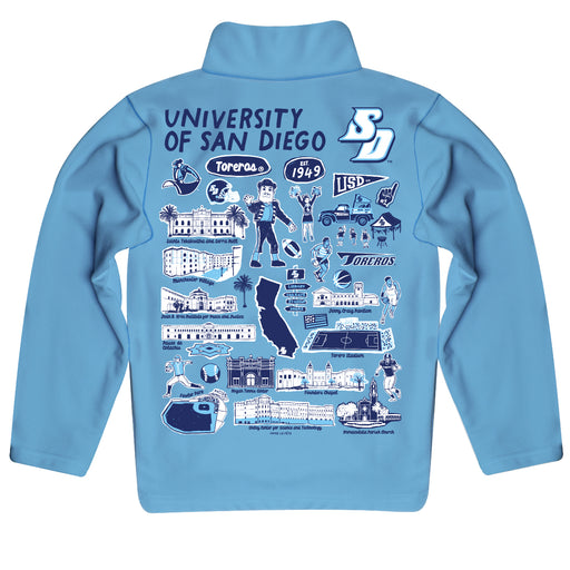 San Diego Toreros Hand Sketched Vive La Fete Impressions Artwork  Light Blue Boys Quarter Zip Pullover V1 - Vive La Fête - Online Apparel Store