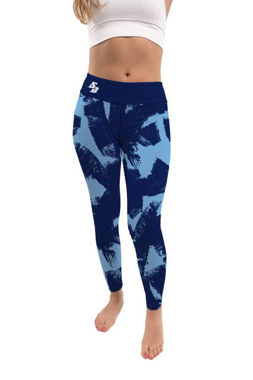 San Diego Toreros Vive La Fete Paint Brush Logo on Waist Women Blue Yoga Leggings