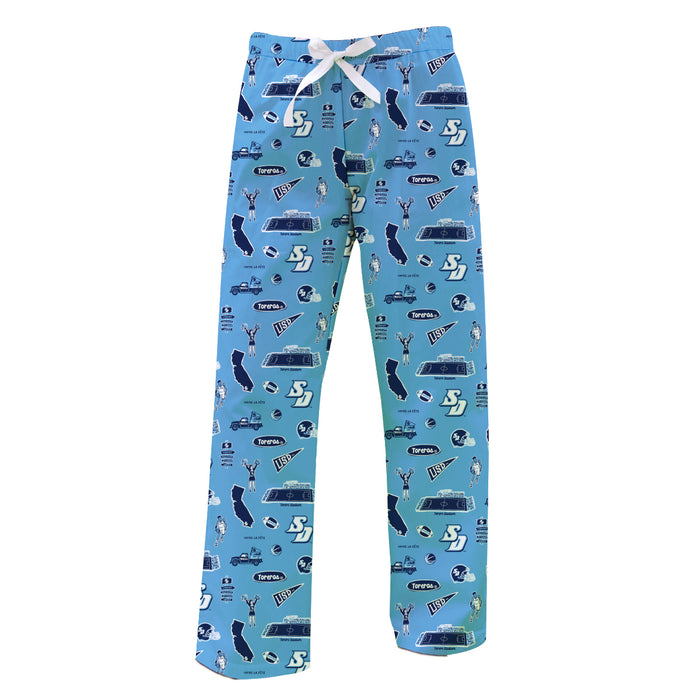 San Diego Toreros Repeat Print Hand Sketched Vive La Fete Impressions Artwork Womens  Light Blue  Lounge Pants