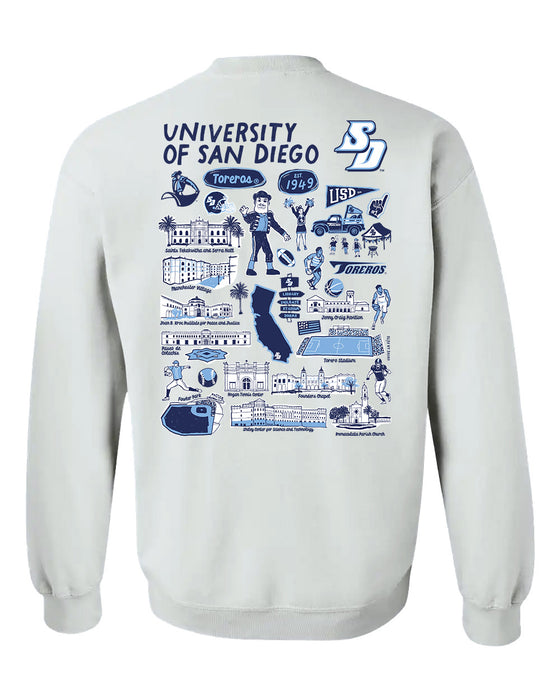 San Diego Toreros Hand Sketched Artwork Navy Crewneck Sweatshirt for Women - Vive La Fête - Online Apparel Store