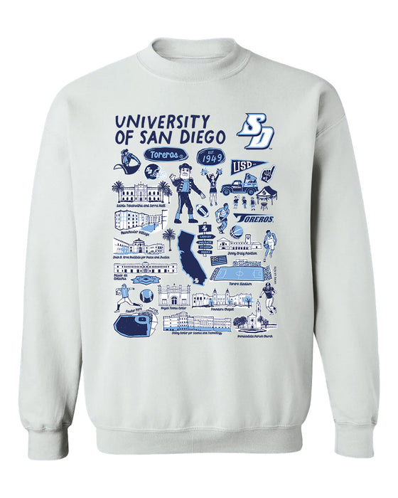 San Diego Toreros Hand Sketched Vive La Fete Impressions White Cotton Crewneck Sweatshirt for Women