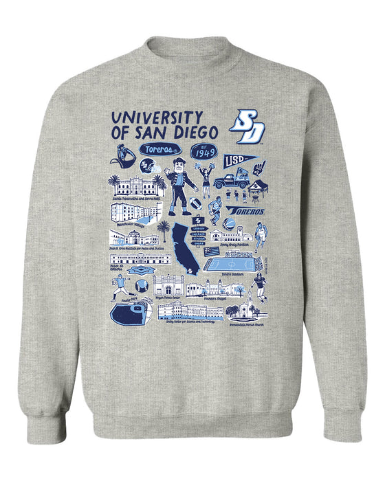 San Diego Toreros Hand Sketched Vive La Fete Impressions Grey Cotton Crewneck Sweatshirt for Women