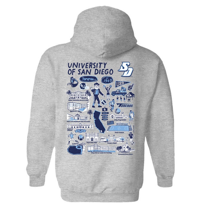 San Diego Toreros Hand Sketched Artwork Cotton Fleece Women Hoodie - Vive La Fête - Online Apparel Store
