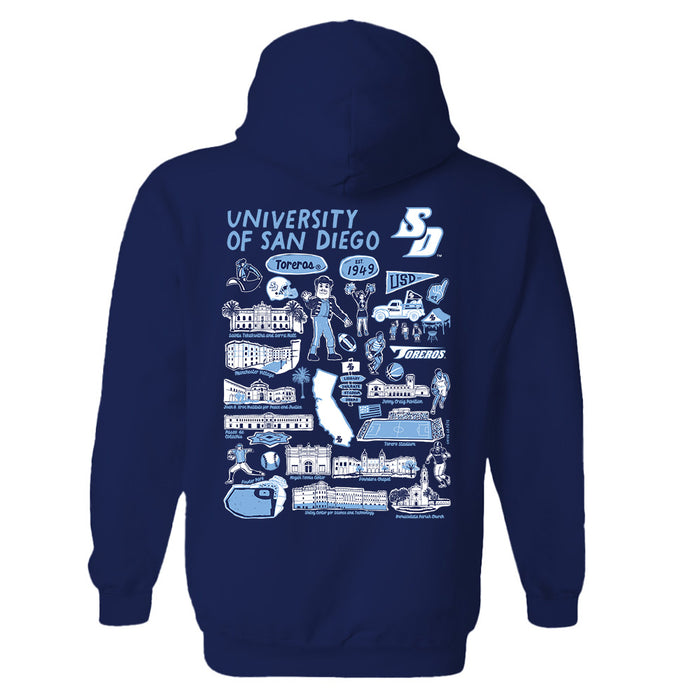 San Diego Toreros Hand Sketched Artwork Cotton Fleece Women Hoodie - Vive La Fête - Online Apparel Store