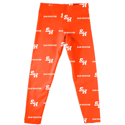Sam Houston Bearkats Vive La Fete Girls Game Day All Over Two Logos Elastic Waist Classic Play Orange Leggings Tights
