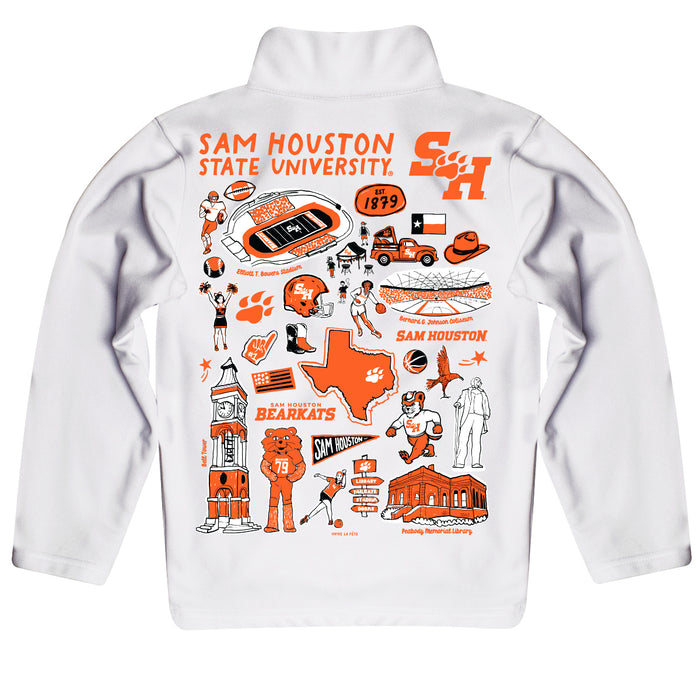 Sam Houston Bearkats Hand Sketched Vive La Fete Impressions Artwork White Boys Quarter Zip Pullover V1 - Vive La Fête - Online Apparel Store