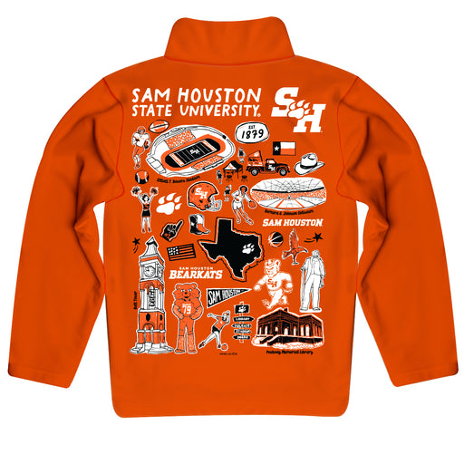 Sam Houston Bearkats Hand Sketched Vive La Fete Impressions Artwork Orange Boys Quarter Zip Pullover V1 - Vive La Fête - Online Apparel Store