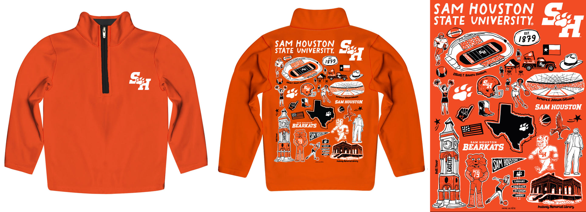 Sam Houston Bearkats Hand Sketched Vive La Fete Impressions Artwork Orange Boys Quarter Zip Pullover V1 - Vive La Fête - Online Apparel Store