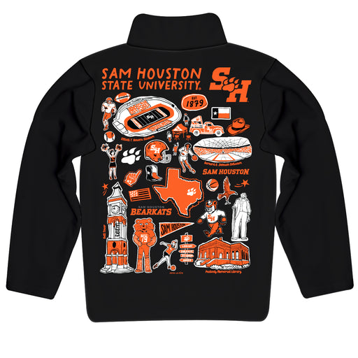 Sam Houston Bearkats Hand Sketched Vive La Fete Impressions Artwork Black Boys Quarter Zip Pullover V1 - Vive La Fête - Online Apparel Store