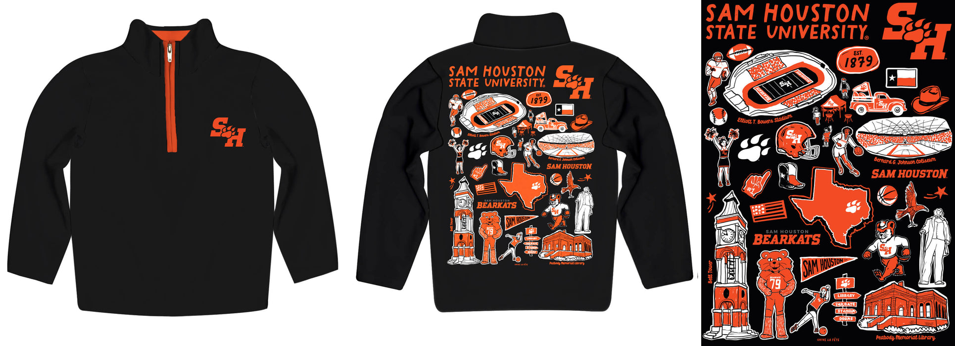 Sam Houston Bearkats Hand Sketched Vive La Fete Impressions Artwork Black Boys Quarter Zip Pullover V1 - Vive La Fête - Online Apparel Store