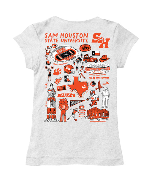 Sam Houston Bearkats Hand Sketched Vive La Fete Impressions Artwork White Girls Cotton Short Sleeve Tee - Vive La Fête - Online Apparel Store