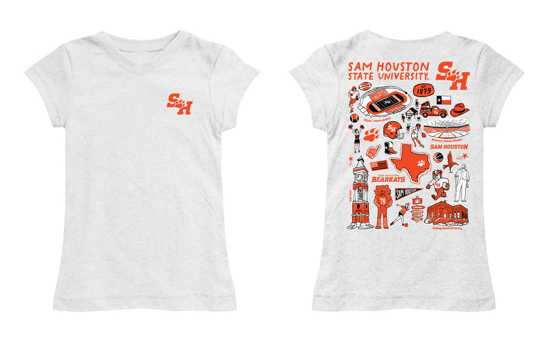 Sam Houston Bearkats Hand Sketched Vive La Fete Impressions Artwork White Girls Cotton Short Sleeve Tee - Vive La Fête - Online Apparel Store