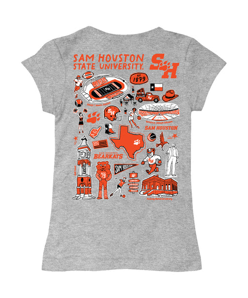 Sam Houston Bearkats Hand Sketched Vive La Fete Impressions Artwork Grey Girls Cotton Short Sleeve Tee - Vive La Fête - Online Apparel Store
