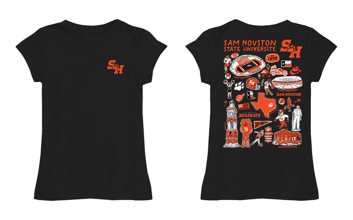 Sam Houston Bearkats Hand Sketched Vive La Fete Impressions Artwork Black Girls Cotton Short Sleeve Tee - Vive La Fête - Online Apparel Store