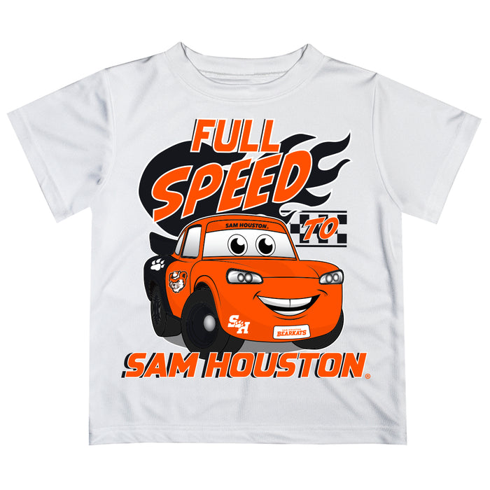 Sam Houston Bearkats Vive La Fete Toy Racing Car Boys Game Day White Short Sleeve Tee