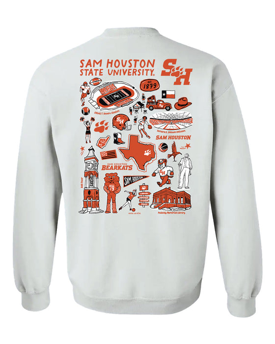 Sam Houston Bearkats Hand Sketched Artwork Black Crewneck Sweatshirt for Women - Vive La Fête - Online Apparel Store