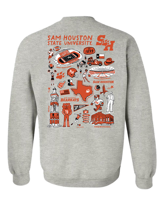 Sam Houston Bearkats Hand Sketched Artwork Black Crewneck Sweatshirt for Women - Vive La Fête - Online Apparel Store