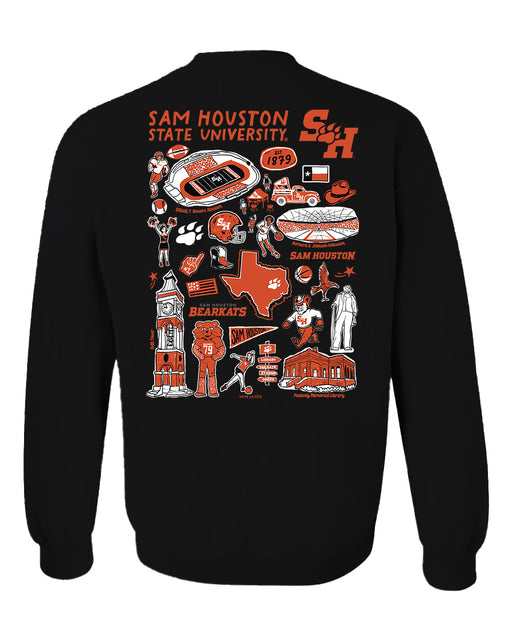 Sam Houston Bearkats Hand Sketched Artwork Black Crewneck Sweatshirt for Women - Vive La Fête - Online Apparel Store