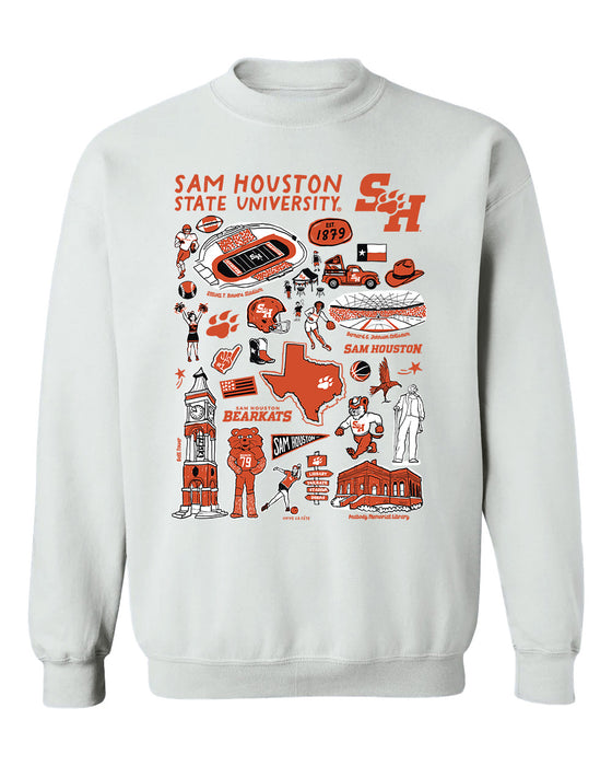 Sam Houston Bearkats Hand Sketched Vive La Fete Impressions White Cotton Crewneck Sweatshirt for Women