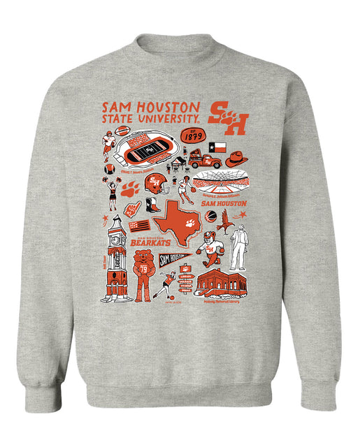 Sam Houston Bearkats Hand Sketched Vive La Fete Impressions Grey Cotton Crewneck Sweatshirt for Women