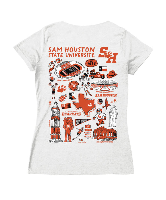 Sam Houston Bearkats Hand Sketched Vive La Fete Impressions Artwork Black Women Cotton Short Sleeve V-Neck Tshirt