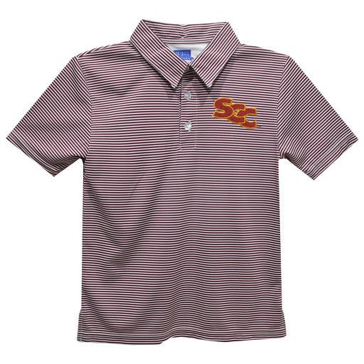 Sacramento City College Panthers Embroidered Maroon Stripes Short Sleeve Polo Box Shirt