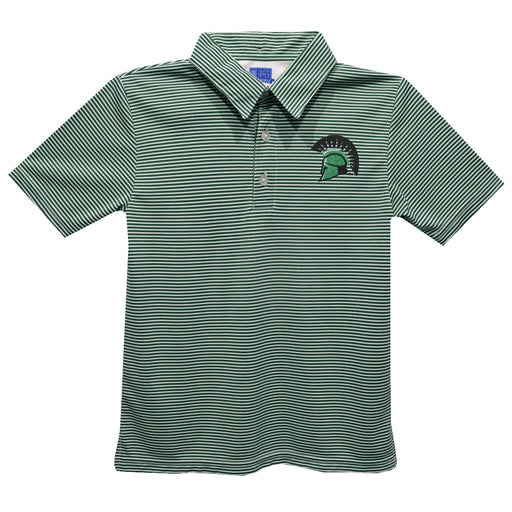 Bemidji State Beavers BSU Embroidered Hunter Green Stripes Short Sleeve Polo Box Shirt