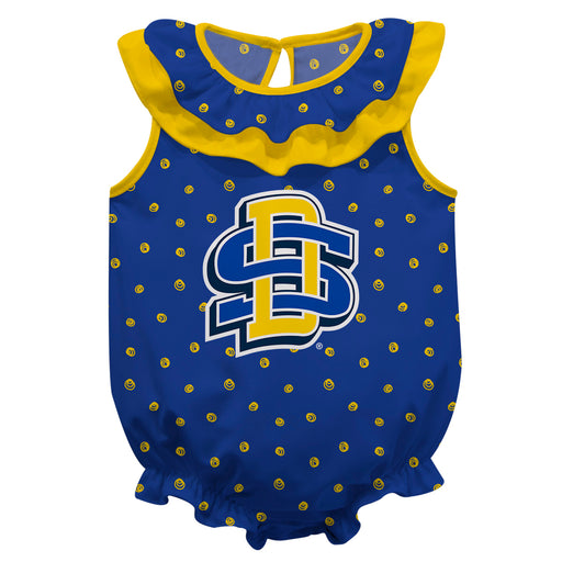 South Dakota State Jackrabbits Swirls Blue Sleeveless Ruffle Onesie Logo Bodysuit