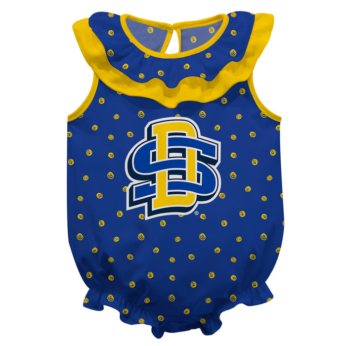 South Dakota State Jackrabbits Swirls Blue Sleeveless Ruffle Onesie Logo Bodysuit