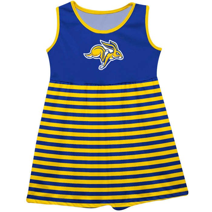 South Dakota State Jackrabbits Vive La Fete Girls Game Day Sleeveless Tank Dress Solid Blue Logo Stripes on Skirt