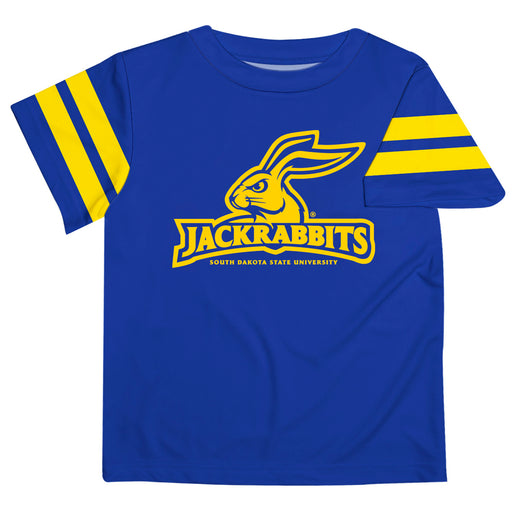 South Dakota State Jackrabbits Vive La Fete Boys Game Day Blue Short Sleeve Tee with Stripes on Sleeves