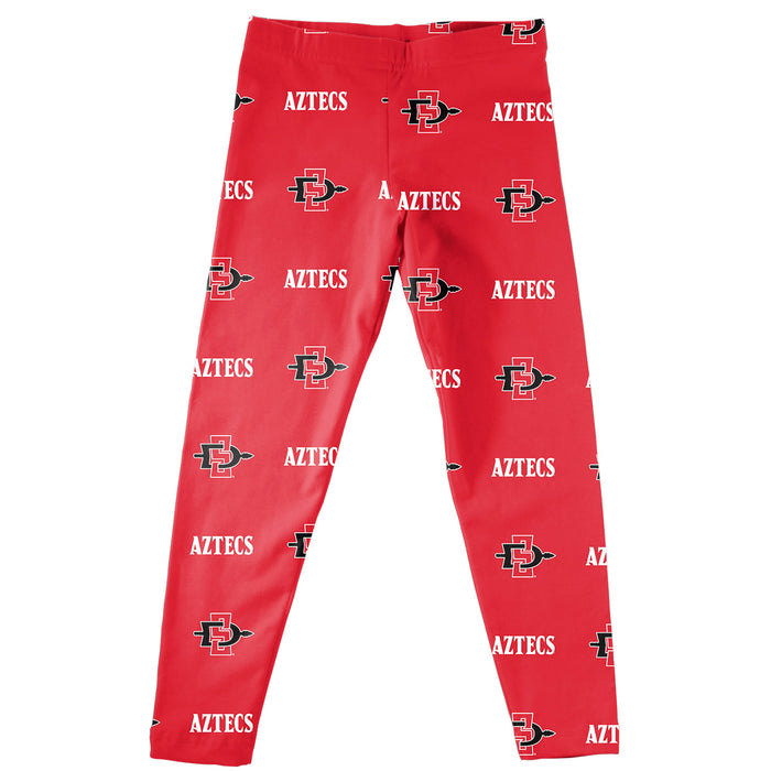 San Diego State Aztecs SDSU Vive La Fete Girl Game Day All Over Two Logos Elastic Waist Classic Play Red Leggings Tights
