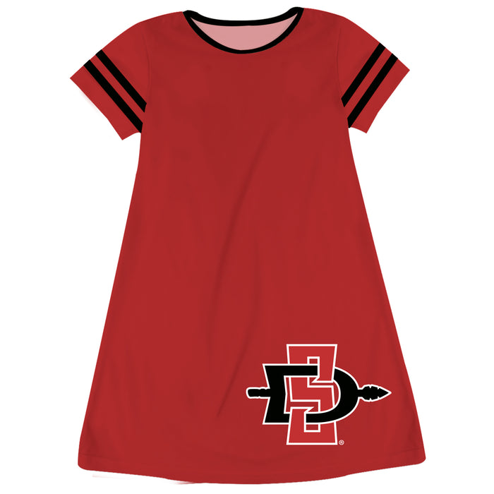 San Diego State University Aztecs SDSU Vive La Fete Girls Game Day Short Sleeve Red A-Line Dress with large Logo