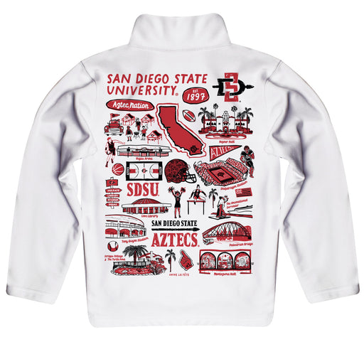 San Diego State University Aztecs SDSU Hand Sketched Vive La Fete Impressions Artwork White Boys Quarter Zip Pullover V1 - Vive La Fête - Online Apparel Store