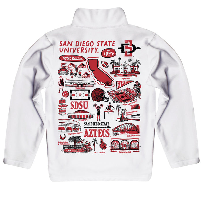 San Diego State University Aztecs SDSU Hand Sketched Vive La Fete Impressions Artwork White Boys Quarter Zip Pullover V1 - Vive La Fête - Online Apparel Store