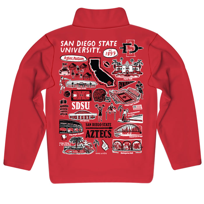 San Diego State University Aztecs SDSU Hand Sketched Vive La Fete Impressions Artwork Red Boys Quarter Zip Pullover V1 - Vive La Fête - Online Apparel Store