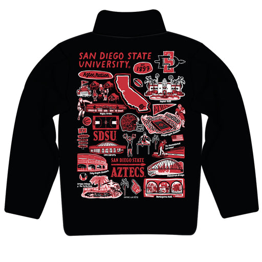 San Diego State University Aztecs SDSU Hand Sketched Vive La Fete Impressions Artwork Black Boys Quarter Zip Pullover V1 - Vive La Fête - Online Apparel Store