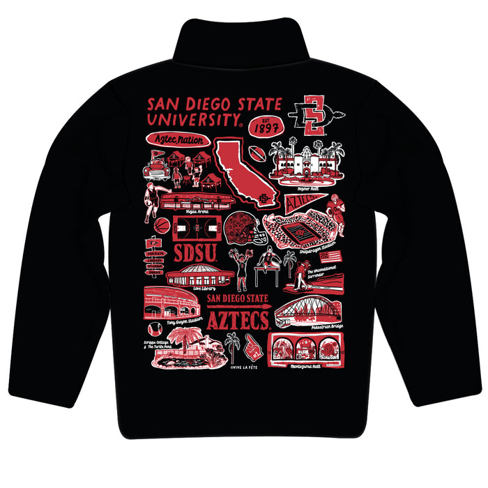 San Diego State University Aztecs SDSU Hand Sketched Vive La Fete Impressions Artwork Black Boys Quarter Zip Pullover V1 - Vive La Fête - Online Apparel Store